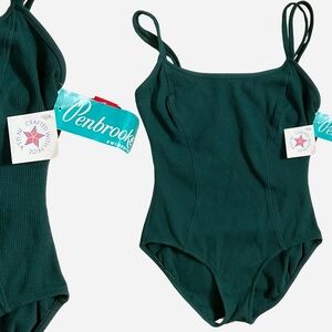 NWT VINTAGE Penbrooke Forest Green One Piece Swimsuit  | USA | Textured | 16